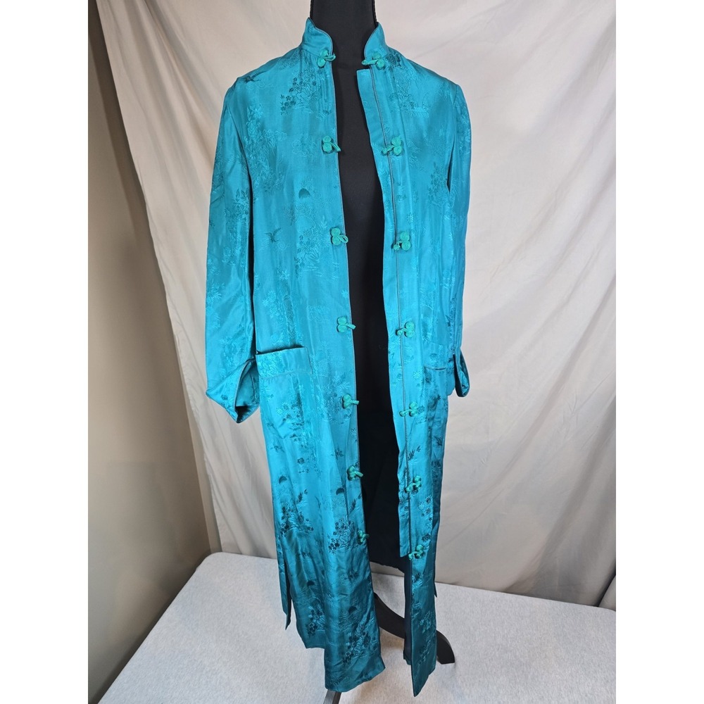 Helena 100% Silk Womens Floral Chinese Robe Dress Tie Type Buttons Size Small S